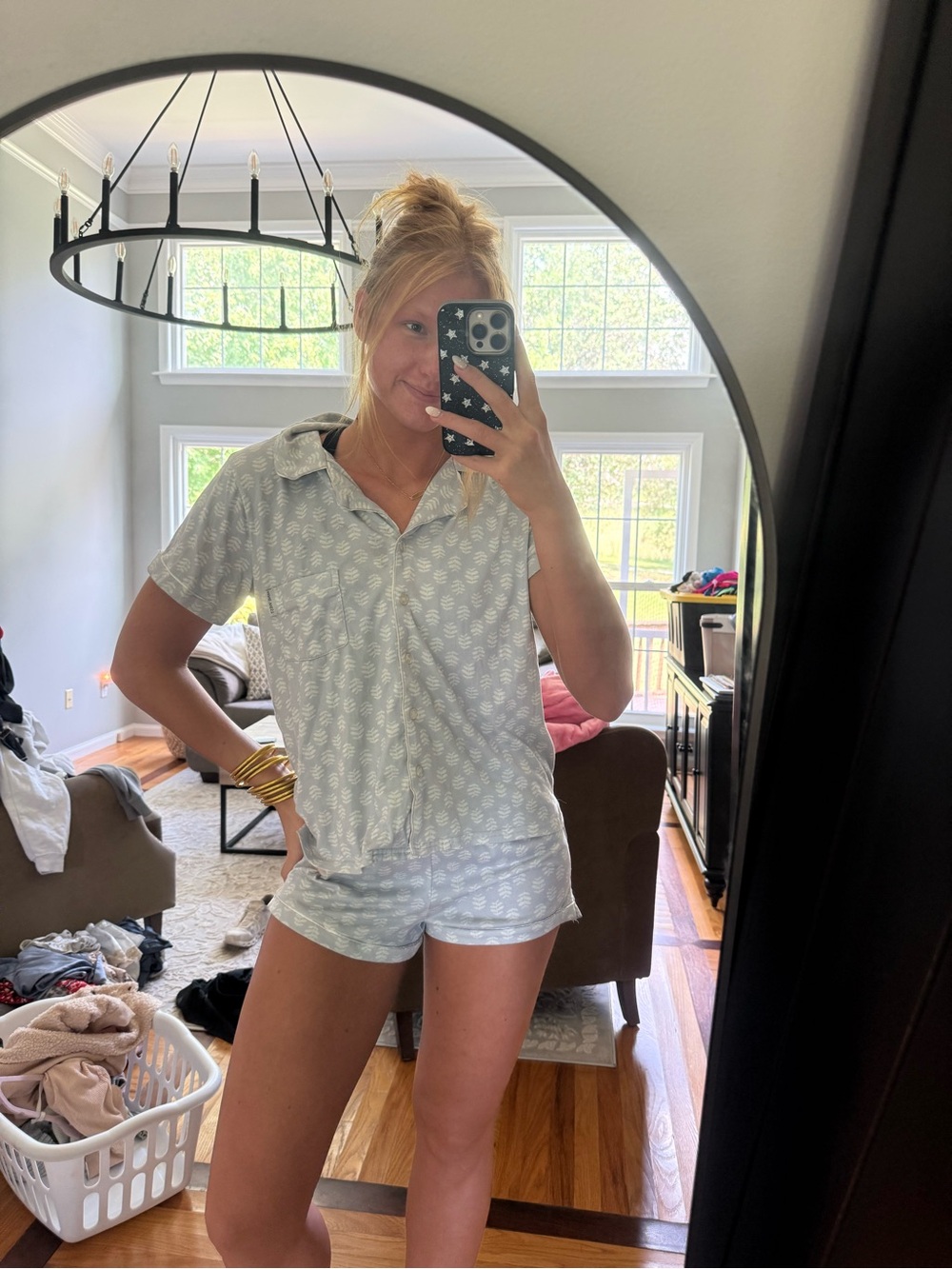 Women's Light Gray Printed Short Pajama Set